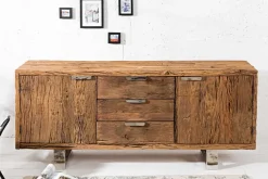 Massivholz Sideboard BARRACUDA 160cm Teak antik Kommode mit Schubladen Stahl Kufenfüßen