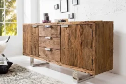 Massivholz Sideboard BARRACUDA 160cm Teak antik Kommode mit Schubladen Stahl Kufenfüßen