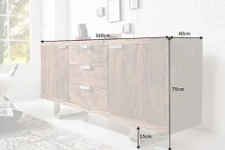 Massivholz Sideboard BARRACUDA 160cm Teak antik Kommode mit Schubladen Stahl Kufenfüßen