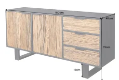 Massivholz Sideboard BARRACUDA 150cm Teak Mango schwarz Metall recycelt
