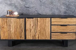 Massivholz Sideboard BARRACUDA 150cm Teak Mango schwarz Metall recycelt