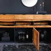 Massivholz Sideboard GRAND ACACIA 180cm braun Akazie mit LED-Beleuchtung Baumkante