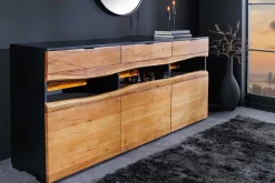 Massivholz Sideboard GRAND ACACIA 180cm braun Akazie mit LED-Beleuchtung Baumkante