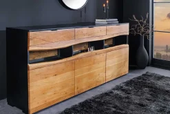 Massivholz Sideboard GRAND ACACIA 180cm braun Akazie mit LED-Beleuchtung Baumkante