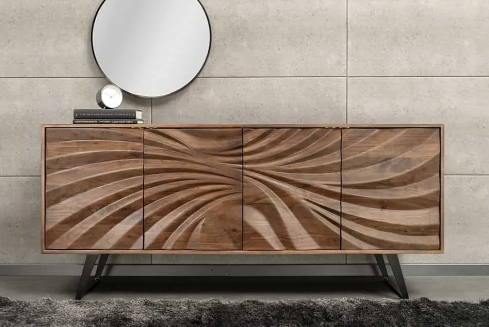 Massivholz Sideboard HURRICANE 175cm braun Akazie 3D-Design