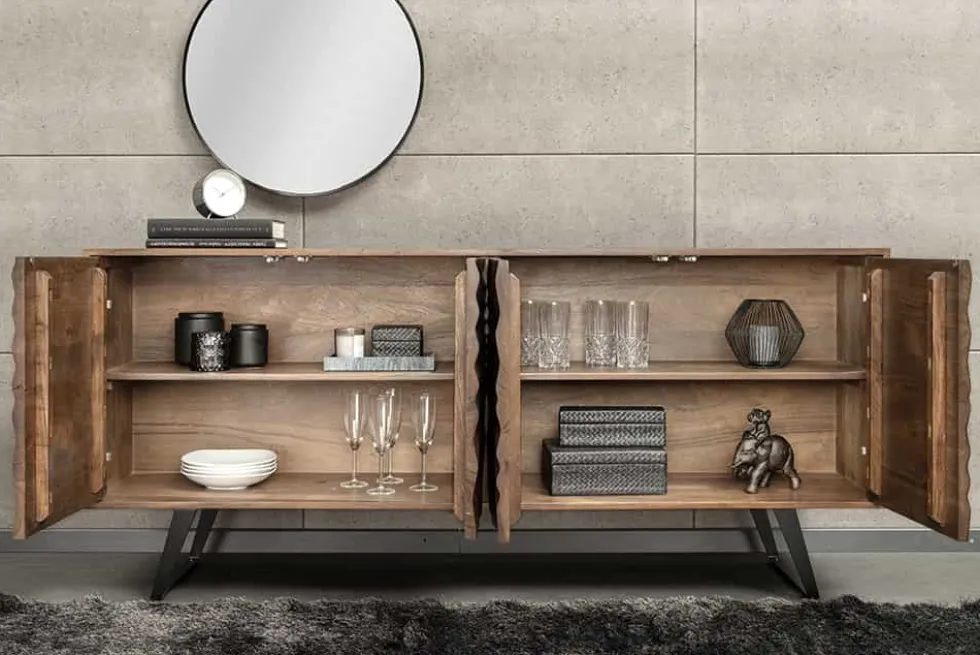 Massivholz Sideboard HURRICANE 175cm braun Akazie 3D-Design