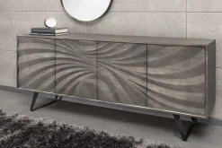 Massivholz Sideboard HURRICANE 175cm grau Akazie 3D-Design