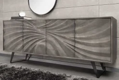 Massivholz Sideboard HURRICANE 175cm grau Akazie 3D-Design