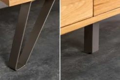 Massivholz Sideboard LIVING EDGE 160cm Wildeiche Metall schwarz Baumkante mit Schubladen