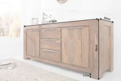 Massivholz Sideboard MAKASSAR 175cm braun Sheesham stone finish Kommode mit Schubladen