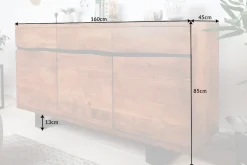 Massivholz Sideboard MAMMUT 160cm Akazie honey finish Metall Baumkante mit Schubladen