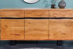 Massivholz Sideboard MAMMUT 160cm Akazie honey finish Metall Baumkante mit Schubladen