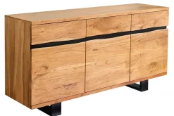 Massivholz Sideboard MAMMUT 160cm Akazie honey finish Metall Baumkante mit Schubladen