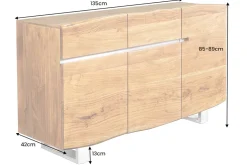 Massivholz Sideboard MAMMUT 135cm Akazie Kommode mit Schubladen Baumkante Edelstahl
