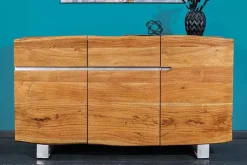 Massivholz Sideboard MAMMUT 135cm Akazie Kommode mit Schubladen Baumkante Edelstahl