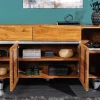 Massivholz Sideboard MAMMUT 170cm Akazie Baumkante mit Schubladen Kufengestell Edelstahl