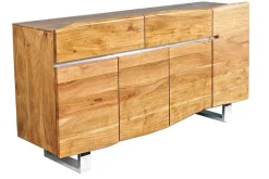 Massivholz Sideboard MAMMUT 170cm Akazie Baumkante mit Schubladen Kufengestell Edelstahl
