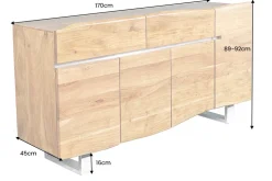Massivholz Sideboard MAMMUT 170cm Akazie Baumkante mit Schubladen Kufengestell Edelstahl