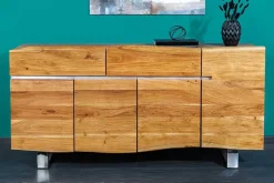 Massivholz Sideboard MAMMUT 170cm Akazie Baumkante mit Schubladen Kufengestell Edelstahl