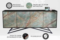 Massivholz Sideboard MOUNTAIN SOUL 175cm echter Naturstein schwarz Akazie Anrichte