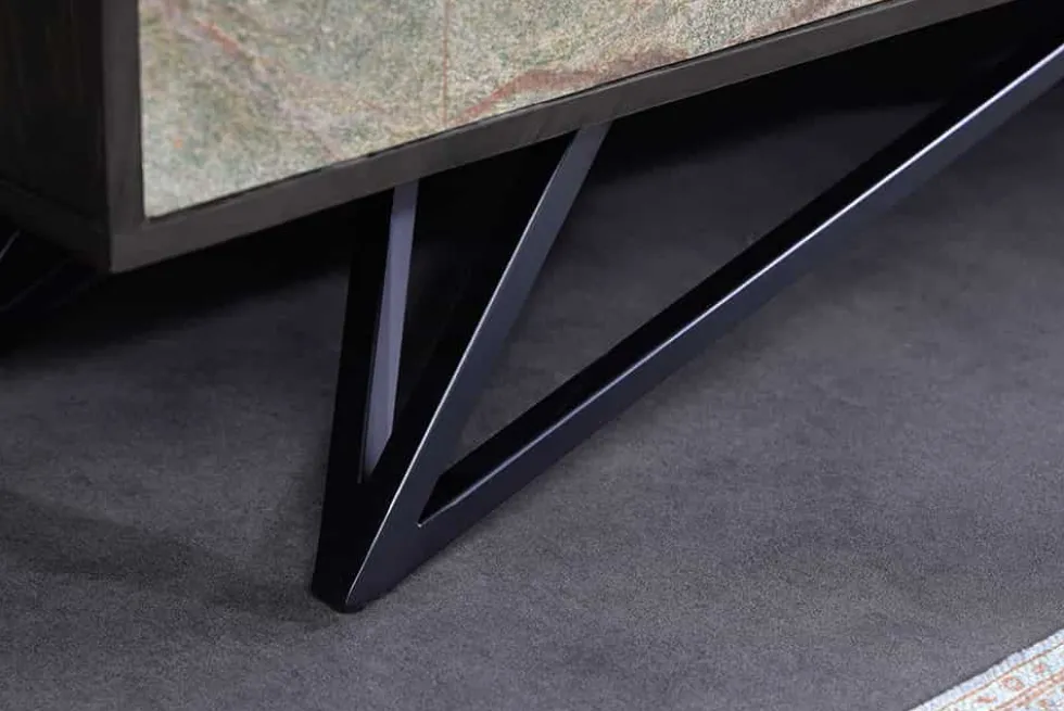 Massivholz Sideboard MOUNTAIN SOUL 175cm echter Naturstein schwarz Akazie Anrichte
