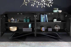 Massivholz Sideboard MOUNTAIN SOUL 175cm echter Naturstein schwarz Akazie Anrichte