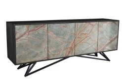 Massivholz Sideboard MOUNTAIN SOUL 175cm echter Naturstein schwarz Akazie Anrichte