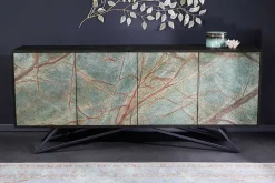 Massivholz Sideboard MOUNTAIN SOUL 175cm echter Naturstein schwarz Akazie Anrichte