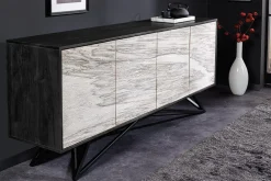 Massivholz Sideboard MOUNTAIN SOUL 175cm weiß schwarz Akazie echter Naturstein