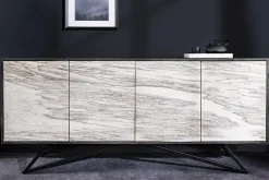 Massivholz Sideboard MOUNTAIN SOUL 175cm weiß schwarz Akazie echter Naturstein