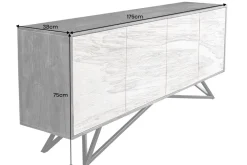 Massivholz Sideboard MOUNTAIN SOUL 175cm weiß schwarz Akazie echter Naturstein