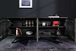 Massivholz Sideboard MOUNTAIN SOUL 175cm weiß schwarz Akazie echter Naturstein