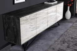Massivholz Sideboard MOUNTAIN SOUL 175cm weiß schwarz Akazie echter Naturstein