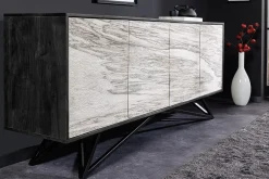 Massivholz Sideboard MOUNTAIN SOUL 175cm weiß schwarz Akazie echter Naturstein