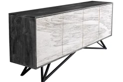 Massivholz Sideboard MOUNTAIN SOUL 175cm weiß schwarz Akazie echter Naturstein