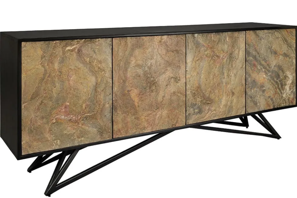 Massivholz Sideboard MOUNTAIN SOUL 175cm grau grün Naturstein Akazie schwarz