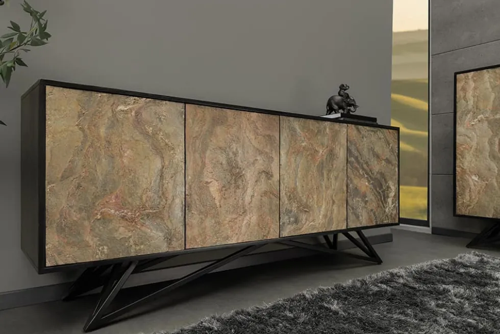 Massivholz Sideboard MOUNTAIN SOUL 175cm grau grün Naturstein Akazie schwarz