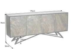 Massivholz Sideboard MOUNTAIN SOUL 175cm grau grün Naturstein Akazie schwarz
