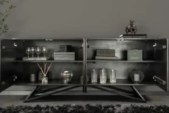 Massivholz Sideboard MOUNTAIN SOUL 175cm grau grün Naturstein Akazie schwarz