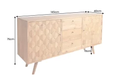 Massivholz Sideboard MYSTIC LIVING 145cm Akazie natur Kommode mit Schubladen 3D-Design