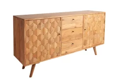 Massivholz Sideboard MYSTIC LIVING 145cm Akazie natur Kommode mit Schubladen 3D-Design
