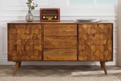 Massivholz Sideboard MYSTIC LIVING 145cm braun Sheesham stone finish Kommode Schubladen