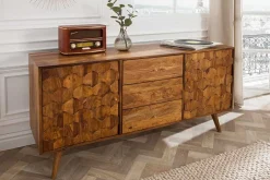 Massivholz Sideboard MYSTIC LIVING 145cm braun Sheesham stone finish Kommode Schubladen