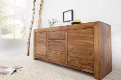 Massivholz Sideboard PURE 135cm braun Sheesham stone finish Kommode mit Schubladen