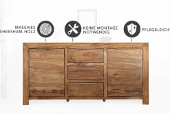 Massivholz Sideboard PURE 135cm braun Sheesham stone finish Kommode mit Schubladen