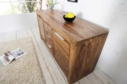 Massivholz Sideboard PURE 135cm braun Sheesham stone finish Kommode mit Schubladen