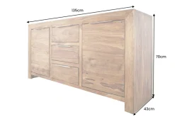 Massivholz Sideboard PURE 135cm braun Sheesham stone finish Kommode mit Schubladen