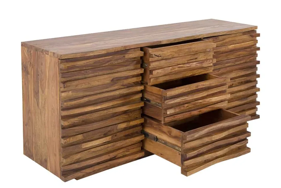 Massivholz Sideboard RELIEF 160cm braun Sheesham stone finish Kommode mit Schubladen