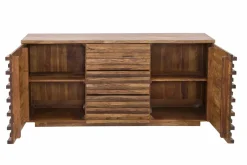 Massivholz Sideboard RELIEF 160cm braun Sheesham stone finish Kommode mit Schubladen