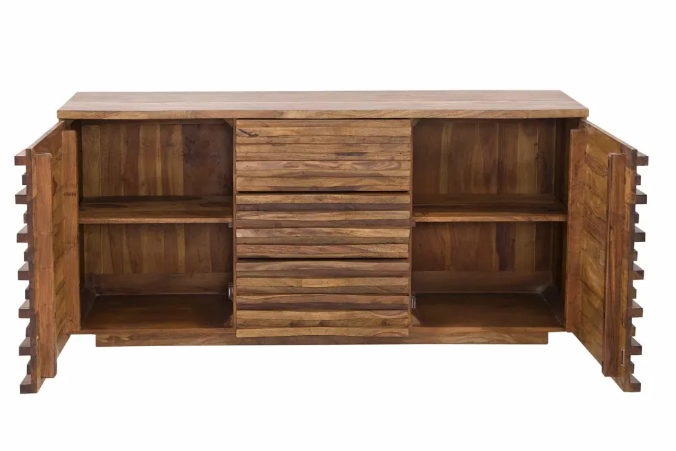 Massivholz Sideboard RELIEF 160cm braun Sheesham stone finish Kommode mit Schubladen